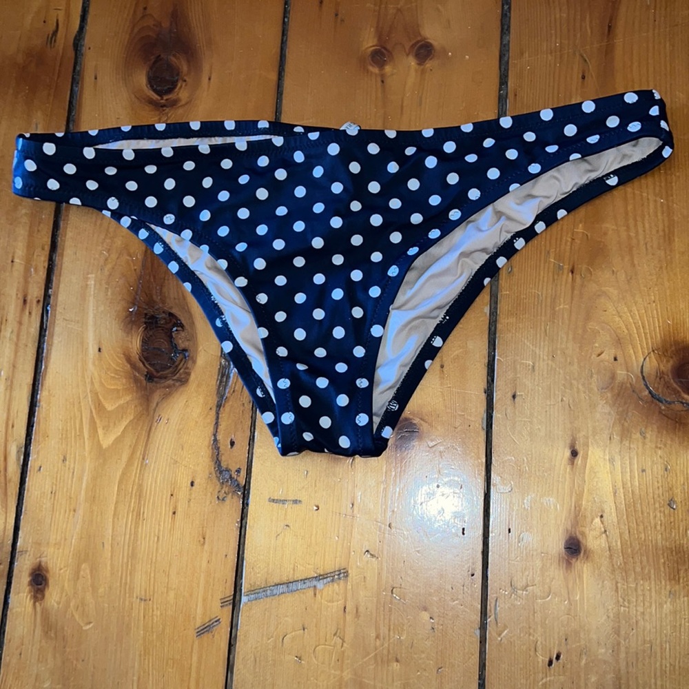 J. Crew Navy with white polka dots Bikini Bottoms L